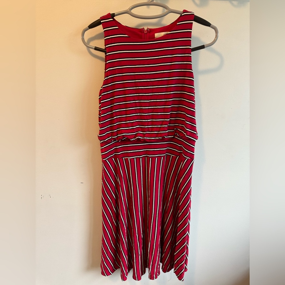 Loft Red/ white/ black striped dress medium
